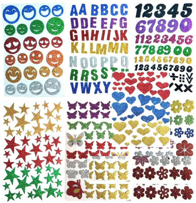 Eclet 7.62 cm Glitter Foam Self Adhesive Mix Stickers for Art and Craft(Set of 7 Sheets) Removable Sticker(Pack of 7)