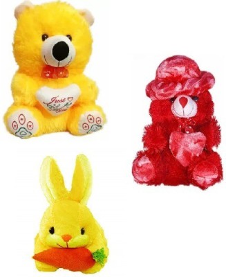 Ktkashish Toys soft toy yellow mono, yellow rabbit with red rose cap (25-35cm)  - 30 cm(Multicolor)