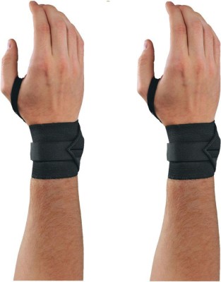 EmmEmm 2 Pcs Adjustable Black Wrist Support for Weightlifting/Gym/Fitness & Sports Wrist Support(Black)