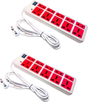 Sanhan ELECTRIC BOARD WITH MULTI PLUG 10 sockets with 1.5 m wire pack of 2 red 10  Socket Extension Boards(White, Red, Red, 1.5 m)