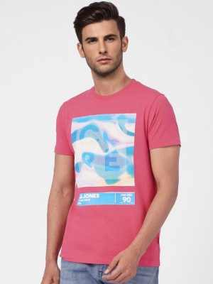 JACK & JONES Printed Men Round Neck Pink T-Shirt