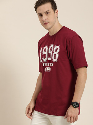 DILLINGER Typography Men Round Neck Maroon T-Shirt