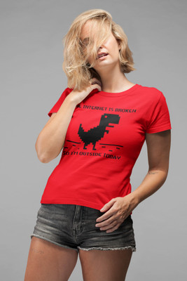 THE TEE STREET Printed Women Round Neck Red T-Shirt