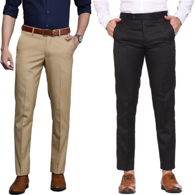 SYLZON Slim Fit Men Khaki, Black Trousers