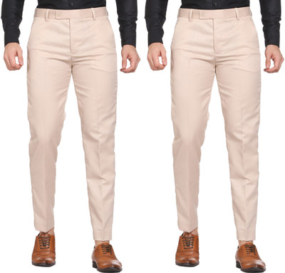 Maleno Slim Fit Men Cream Trousers