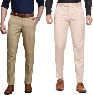 Maleno Slim Fit Men Khaki, Cream Trousers