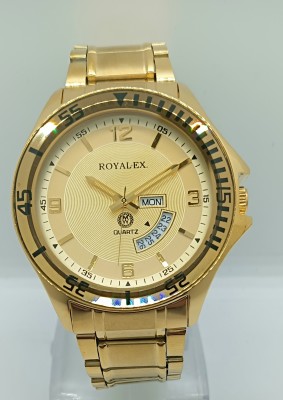 Royalex Men's Watch Day & Date with Golden Dial Golden Case and Golden Chain Men's Watch Day & Date with Golden Dial Golden Case and Golden Chain Analog Watch  - For Men