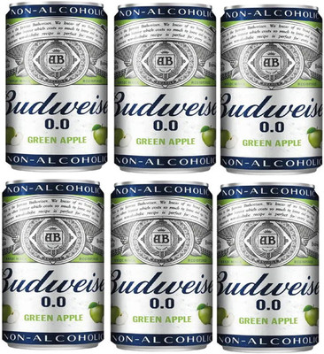 Budweiser 0.0 NON-ALCOHOLIC GREEN APPE TIN PACK OF 6 Tin(6 x 330 ml)