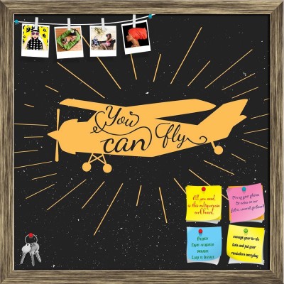 Artzfolio You Can Fly Black & Orange Art Notice Pin Board Soft Board with Push Pins Cork Bulletin Board(Antique Gold Frame 16 x 16 inch (41 x 41 cms))