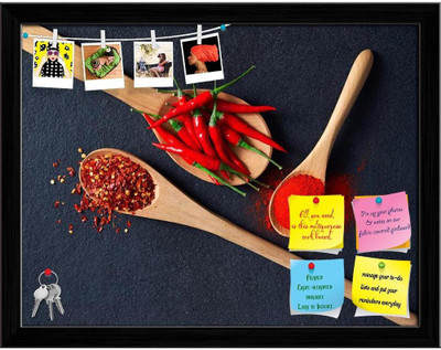Artzfolio Photo of Spoon Filled with Spices Notice Pin Board Soft Board with Push Pins Cork Bulletin Board(Black Frame 20.8 x 16 inch (53 x 41 cms))