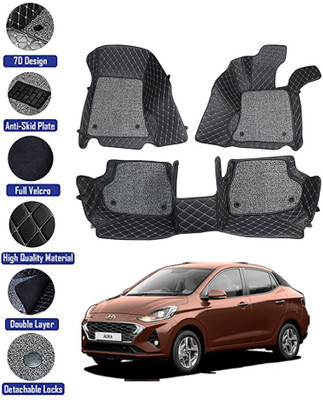 MATIES Leatherite 7D Mat For  Hyundai Aura(Black)