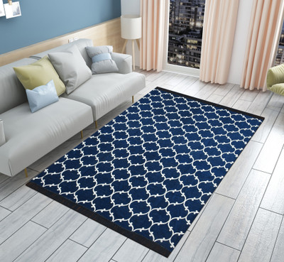 LEAFNEST Blue Chenille Carpet(5 ft,  X 7 ft, Rectangle)