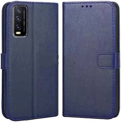 Luxury Counter Flip Cover for Vivo Y12s Y20 Y20i Y20G Premium Quality |Dual Stiched |Complete Protection| Back Cover(Blue, Magnetic Case, Pack of: 1)