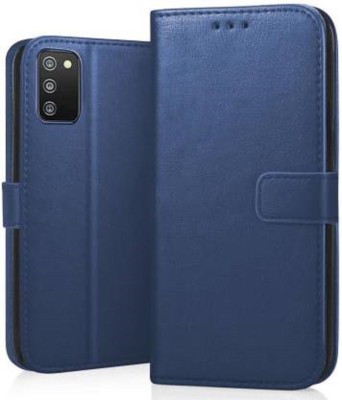 Luxury Counter Flip Cover for Samsung Galaxy F02s Premium Quality |Dual Stiched |Complete Protection| Back Cover(Blue, Magnetic Case, Pack of: 1)