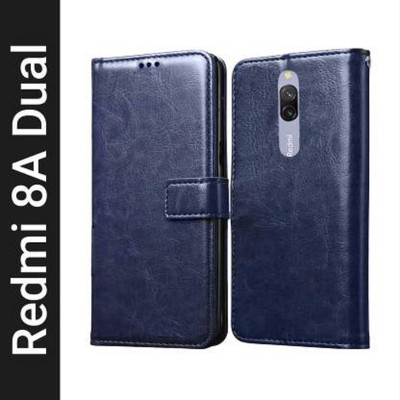 Luxury Counter Flip Cover for Xiaomi Redmi 8A Dual Premium Quality |Dual Stiched |Complete Protection| Back Cover(Blue, Magnetic Case, Pack of: 1)