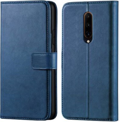 Luxury Counter Flip Cover for One Plus 7T Pro Premium Quality |Dual Stiched |Complete Protection| Back Cover(Blue, Magnetic Case, Pack of: 1)