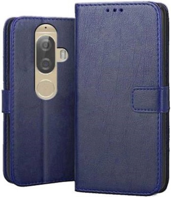 Luxury Counter Flip Cover for Lenovo K8 Plus Premium Quality |Dual Stiched |Complete Protection| Back Cover(Blue, Magnetic Case, Pack of: 1)