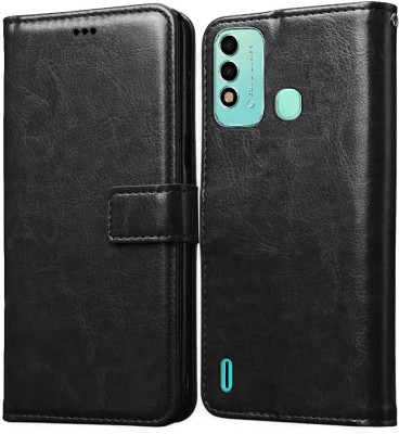 Luxury Counter Flip Cover for Itel Vision 2s Premium Quality |Dual Stiched |Complete Protection| Back Cover(Black, Dual Protection, Pack of: 1)