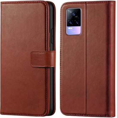 Luxury Counter Flip Cover for Vivo Y73 5G 2021 Version Premium Quality |Dual Stiched |Complete Protection| Back Cover(Brown, Dual Protection, Pack of: 1)