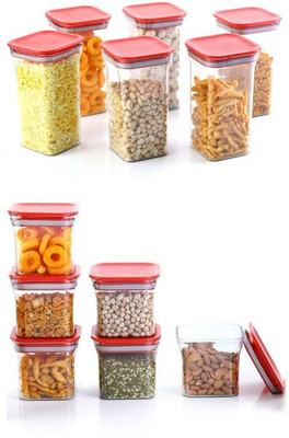 Analog Kitchenware Plastic Grocery Container  - 1100 ml, 550 ml(Pack of 12, Red)