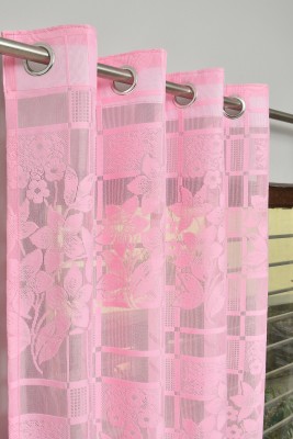 Panipat Textile Hub 150 cm (5 ft) Net Semi Transparent Window Curtain (Pack Of 2)(Self Design, Pink)