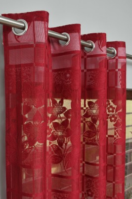 Panipat Textile Hub 270 cm (9 ft) Net Semi Transparent Long Door Curtain (Pack Of 2)(Self Design, Red)