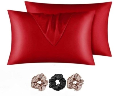 Wesofy Satin Pillows Cover(Pack of 2, 28 cm*18 cm, Red)