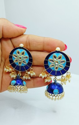 AuraJewel Handcrafted Stylish Meenakari, Kundan & Beads Jhumka/Jhumki Earring for women Beads Brass Jhumki Earring