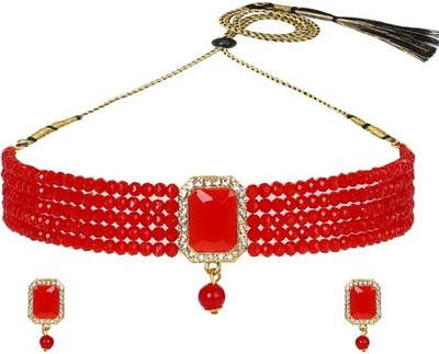 jatin imitation Alloy Gold-plated Red Jewellery Set(Pack of 1)