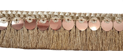 Dulhan Plaza Zari lace border with sequence Fringe tassel (Rose gold 9 meter) Lace Reel(Pack of 1)