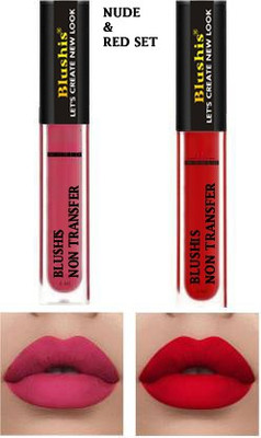 BLUSHIS Non Transfer Professionally Longlasting Liquid Lipstick Combo Set Of 2 pc(multicolour, 8 ml)
