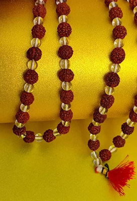 Janki Retails Natural 5 Face Rudraksha with Moti Mala 108+1 (6 mm) Knotted Beads Wood, Stone Chain