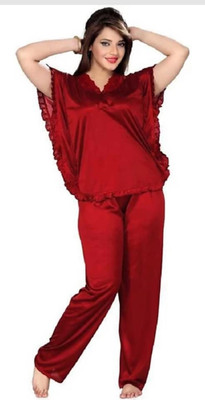 NIGHTGIRL Women Solid Maroon Top & Pyjama Set