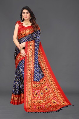 SARETRA MALL Woven Bandhani Silk Blend Saree(Red, Blue)