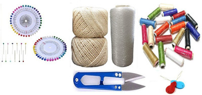Kunfaya 80Pc Head Pins + 2 Off White & Nylon Thread 1 Cutter, 10 Spools 2 Thread Pick Sewing Kit