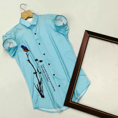 SEVENTEENSTITCH Men Printed Casual Light Blue Shirt
