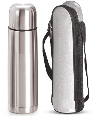 4NEX Stainless Steel Double Wall Hot & Cold Water Bottle with Bag | Bullet Flask | 500 ml Bottle(Pack of 1, Steel/Chrome, Steel)