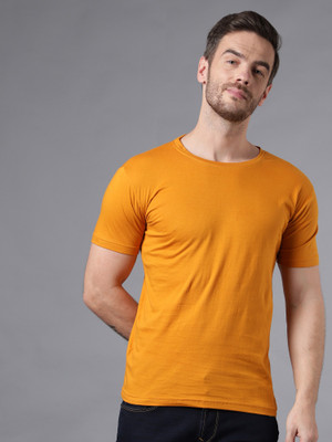 THE EG STORE Solid Men Round Neck Yellow T-Shirt