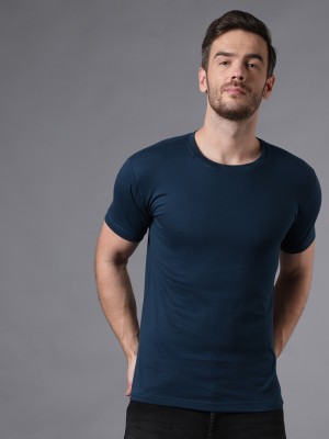 THE EG STORE Solid Men Round Neck Blue T-Shirt