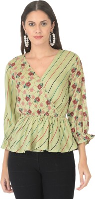 Veldress Casual Floral Print Women Green Top