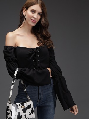 TANDUL Casual Solid Women Black Top