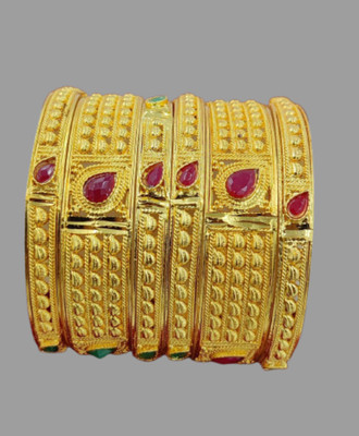 Primectrla Fab Brass Diamond Gold-plated Bangle Set(Pack of 6)