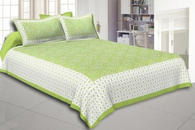 niharika 144 TC Cotton Double Jaipuri Prints Flat Bedsheet(Pack of 1, Green)
