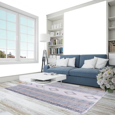 abi craft Light Blue, White Cotton Carpet(4 ft,  X 6 ft, Rectangle)