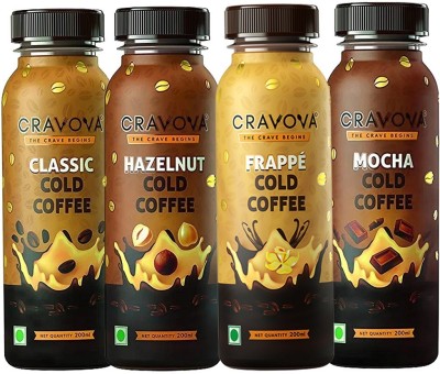 CRAVOVA - THE CRAVE BEGINS Combo Of Cold Coffee, Mocha Coffee, Frappe Coffee, Hazelnut Coffee Pack of 4(200 ml each) Instant Coffee(4 x 50 ml, Chocolate, Vanilla, Hazelnut, Unflavoured Flavoured)