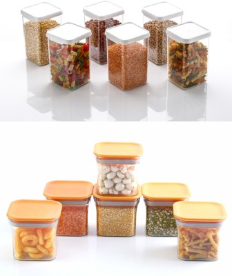 Analog Kitchenware Plastic Grocery Container  - 1100 ml, 550 ml(Pack of 12, White, Orange)