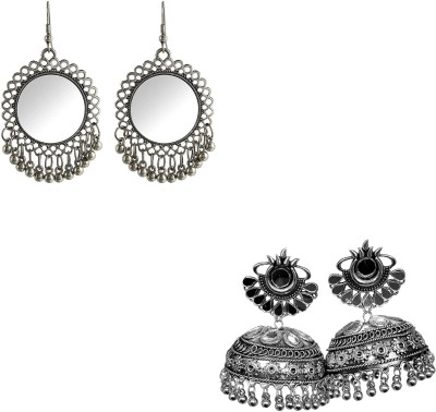 Vembley Pack of 2 Traditional Oxidized Black Silver Afghani Style Mirror Jhumki Earrings Alloy Jhumki Earring