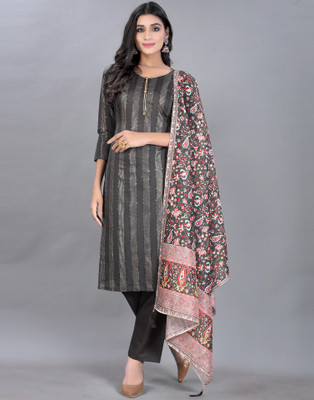 Samah Cotton Blend Embellished, Self Design, Striped Salwar Suit Material