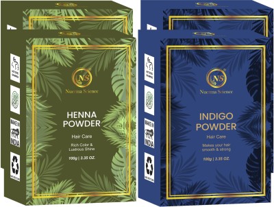 Nuerma Science Indigo & Henna Powder For Black Hair (Pack of 2 Each, 100 GM Each)(400 g)