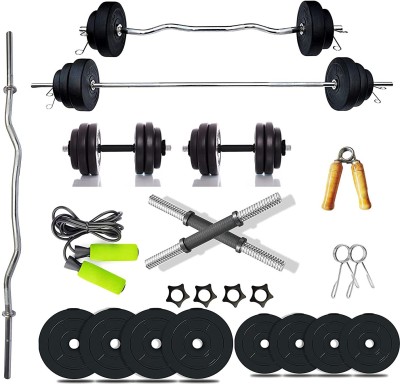 HACKERX 10 kg 2.5KGX4PC Rubber Plates One 4ft Curl and 5ft Straight 28mm Rod Home Gym Combo